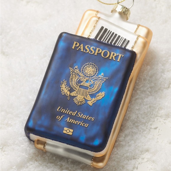 Anthropologie Hand blown Glass passport ornament - Picture 1 of 6